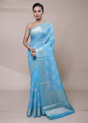 Blue Organza Saree With Blouse Piece