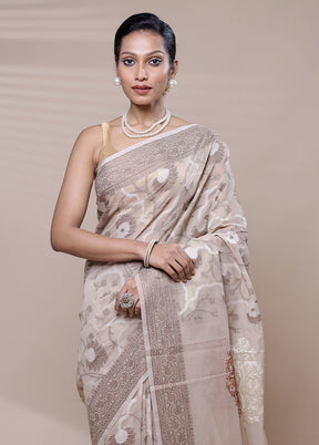 Cream Kota Cotton Saree With Blouse Piece