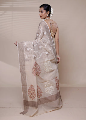 Cream Kota Cotton Saree With Blouse Piece