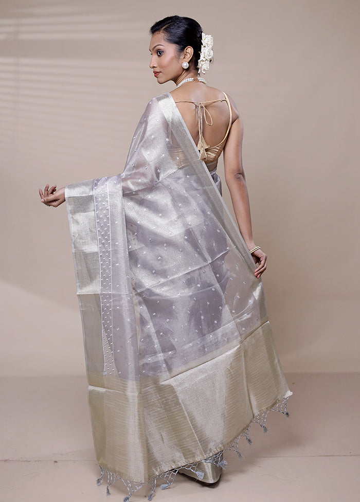 Grey Kora Silk Saree With Blouse Piece