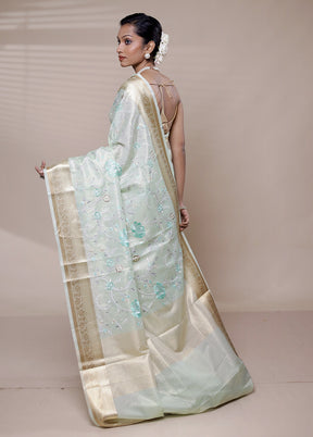 Blue Tissue Silk Saree With Blouse Piece