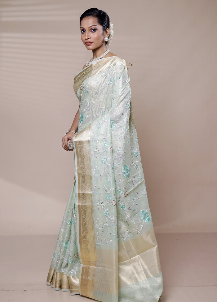 Blue Tissue Silk Saree With Blouse Piece