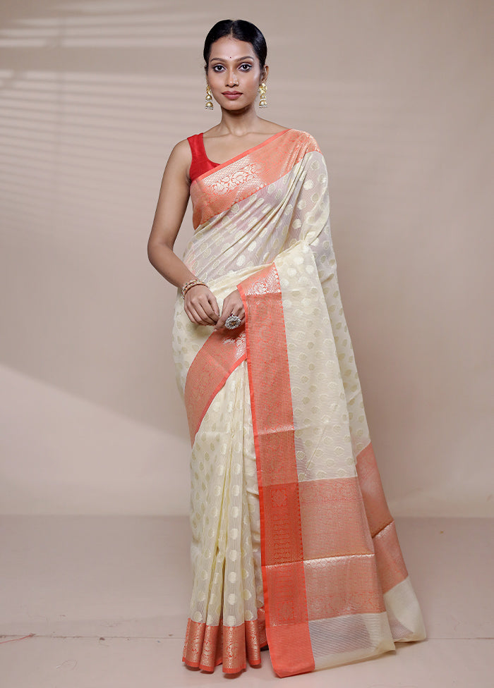 Cream Organza Saree With Blouse Piece