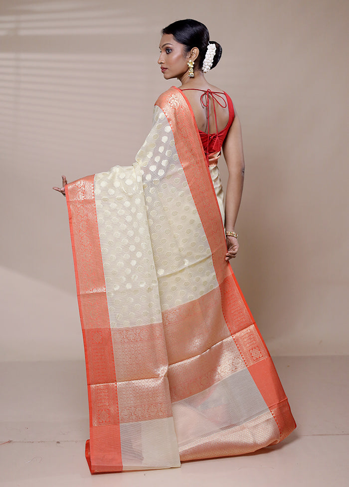 Cream Organza Saree With Blouse Piece