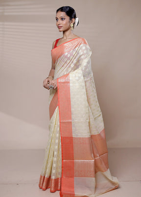 Cream Organza Saree With Blouse Piece