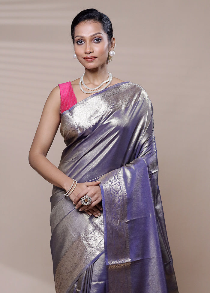 Purple Tissue Silk Saree With Blouse Piece