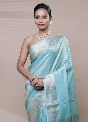 Blue Tissue Silk Saree With Blouse Piece