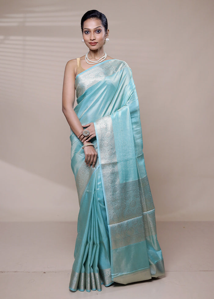 Blue Tissue Silk Saree With Blouse Piece