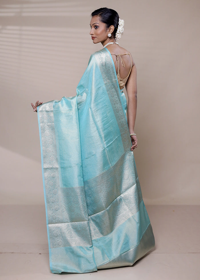 Blue Tissue Silk Saree With Blouse Piece