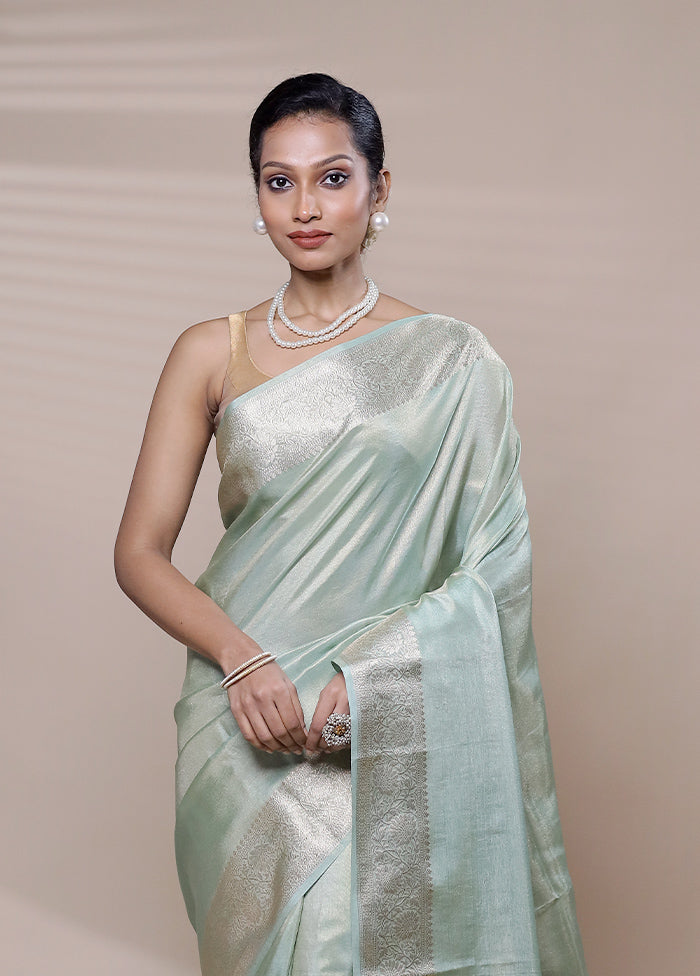 Green Tissue Silk Saree With Blouse Piece