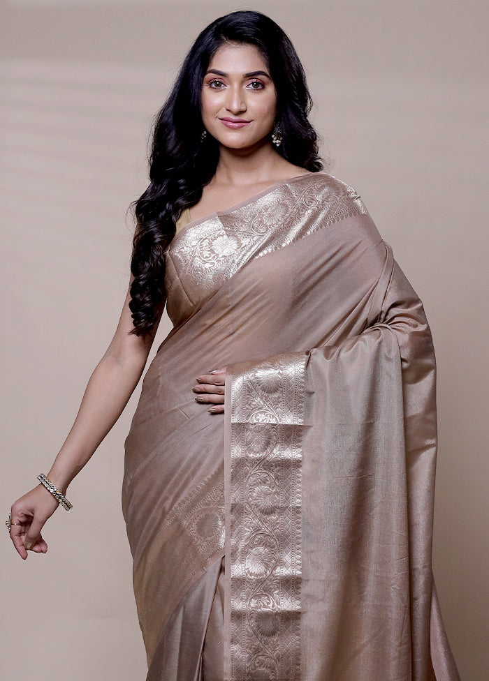 Grey Dupion Silk Saree With Blouse Piece