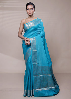 Blue Dupion Silk Saree With Blouse Piece