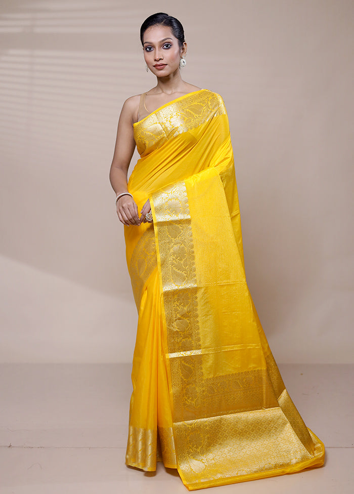 Yellow Dupion Silk Saree With Blouse Piece