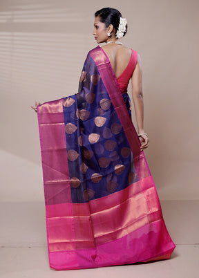 Blue Kora Silk Saree With Blouse Piece