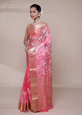 Pink Organza Saree With Blouse Piece