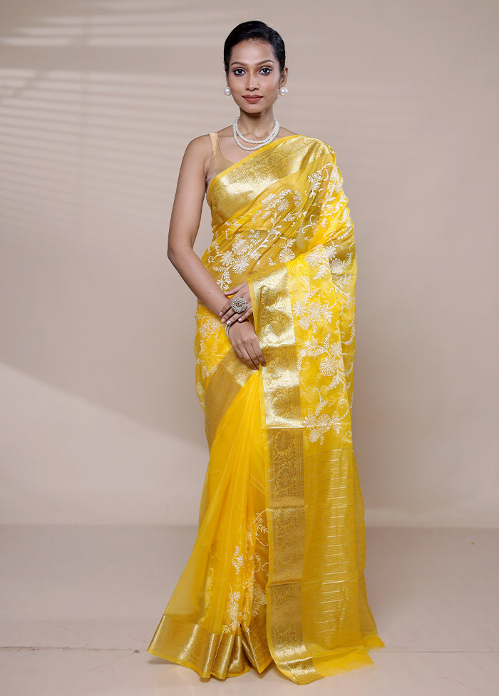 Yellow Organza Saree With Blouse Piece