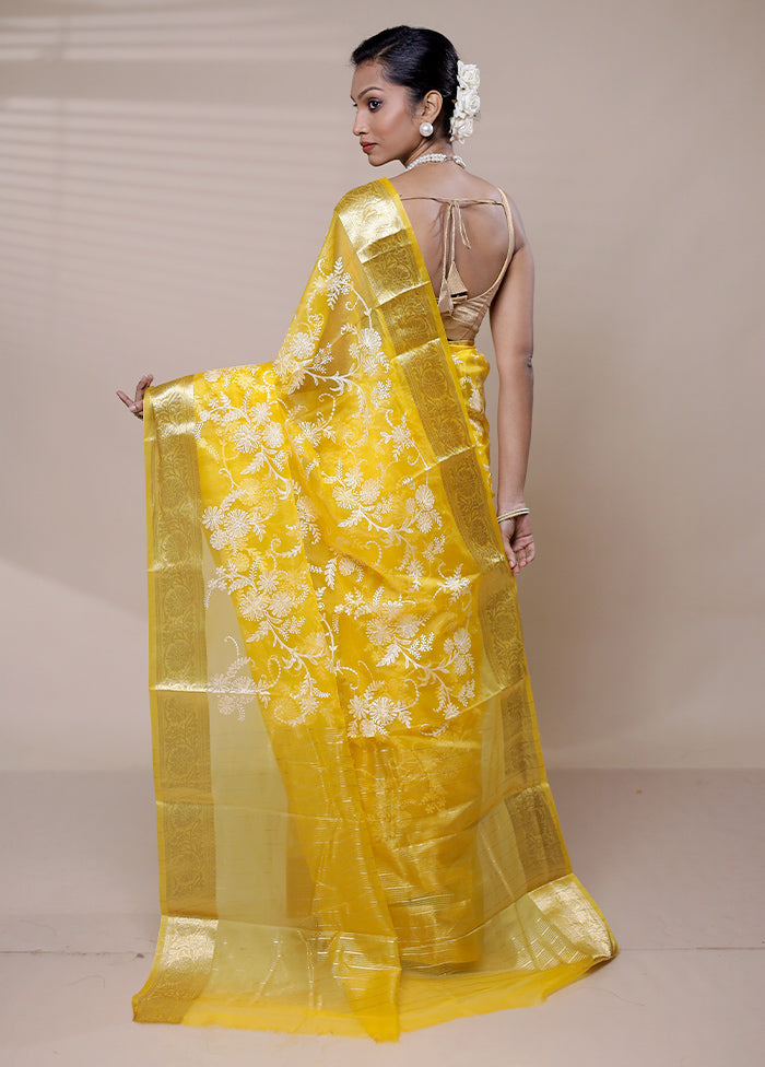 Yellow Organza Saree With Blouse Piece