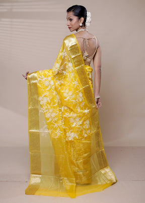 Yellow Organza Saree With Blouse Piece