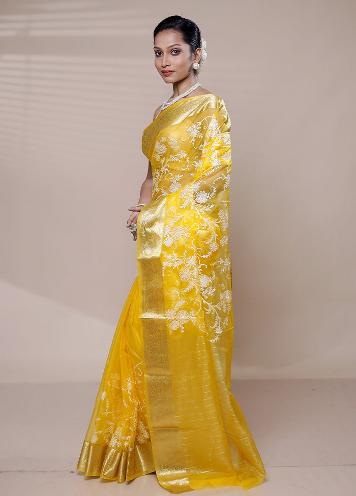 Yellow Organza Saree With Blouse Piece