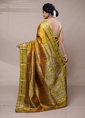 Yellow Handloom Baluchari Pure Silk Saree With Blouse Piece