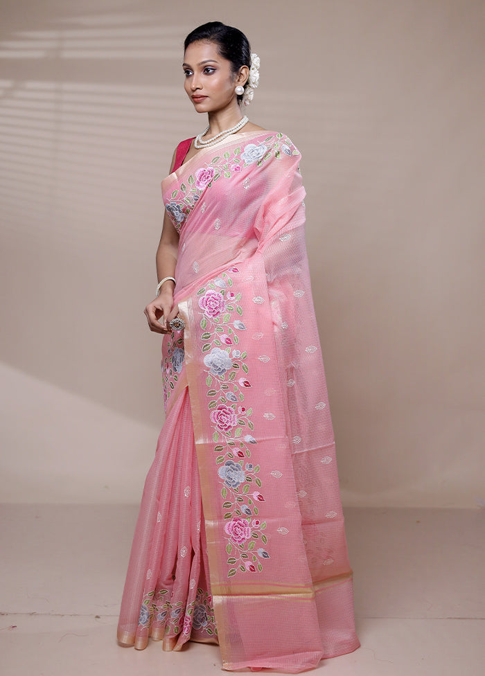 Pink Kota Cotton Saree With Blouse Piece