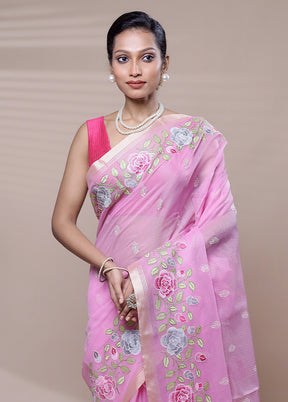 Pink Kota Cotton Saree With Blouse Piece