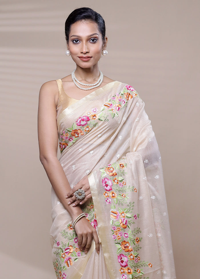 Cream Kota Cotton Saree With Blouse Piece