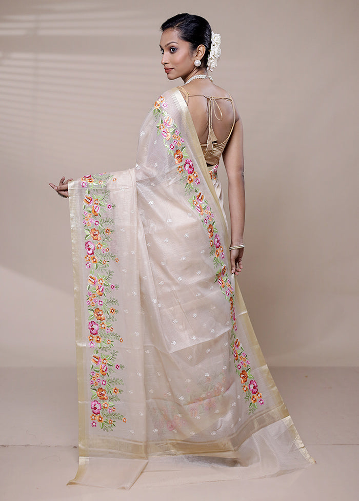 Cream Kota Cotton Saree With Blouse Piece