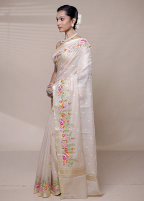 Cream Kota Cotton Saree With Blouse Piece