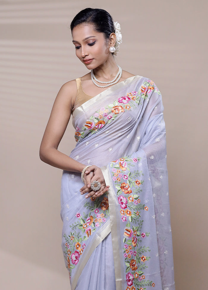 Grey Kota Cotton Saree With Blouse Piece