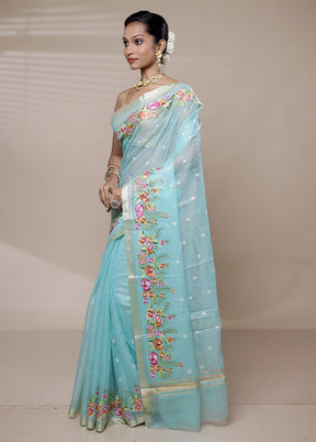 Blue Kota Cotton Saree With Blouse Piece