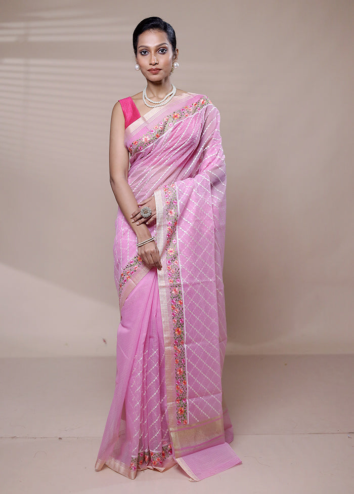 Pink Kota Cotton Saree With Blouse Piece