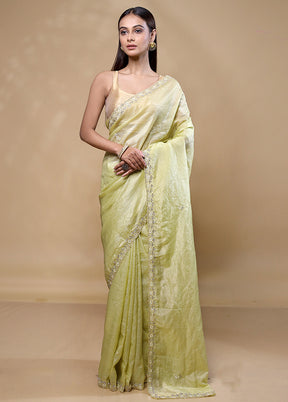 Green Crushed Tissue Silk Saree With Blouse Piece