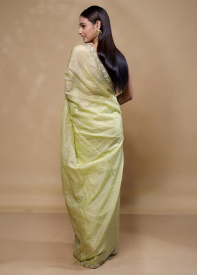 Green Crushed Tissue Silk Saree With Blouse Piece