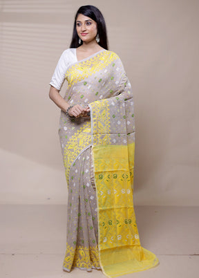 Grey Tant Jamdani Saree Without Blouse Piece