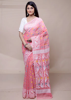 Pink Tant Jamdani Saree Without Blouse Piece