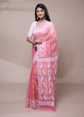 Pink Tant Jamdani Saree Without Blouse Piece