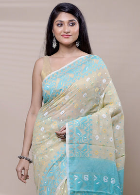 Blue Tant Jamdani Saree Without Blouse Piece