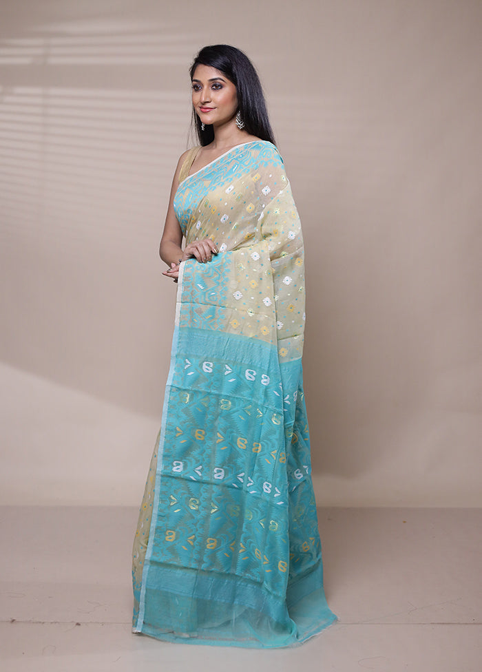 Blue Tant Jamdani Saree Without Blouse Piece