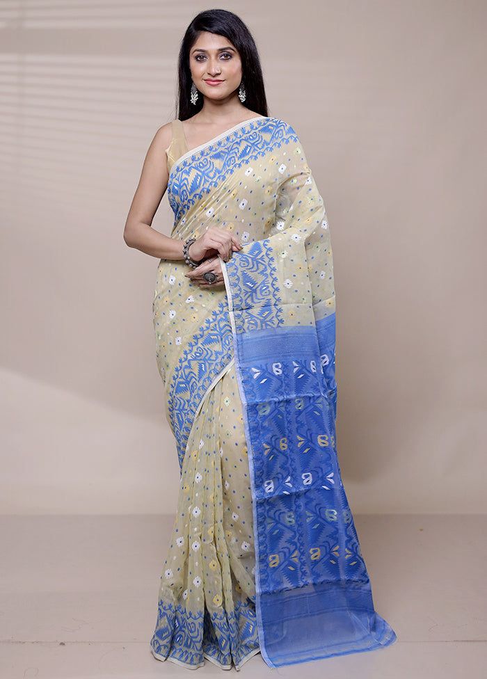 Grey Tant Jamdani Saree Without Blouse Piece