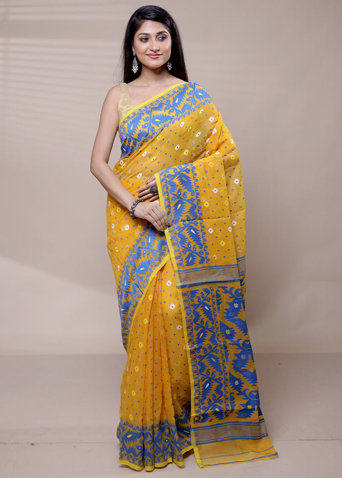 Yellow Tant Jamdani Saree Without Blouse Piece