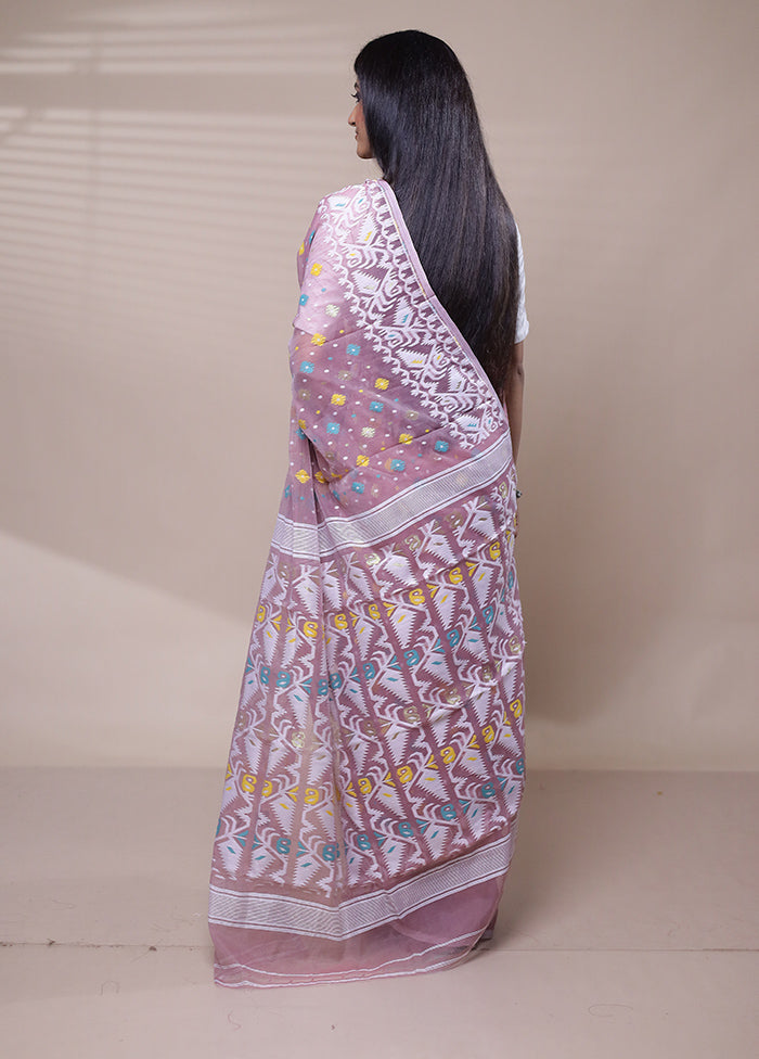 Purple Tant Jamdani Saree Without Blouse Piece