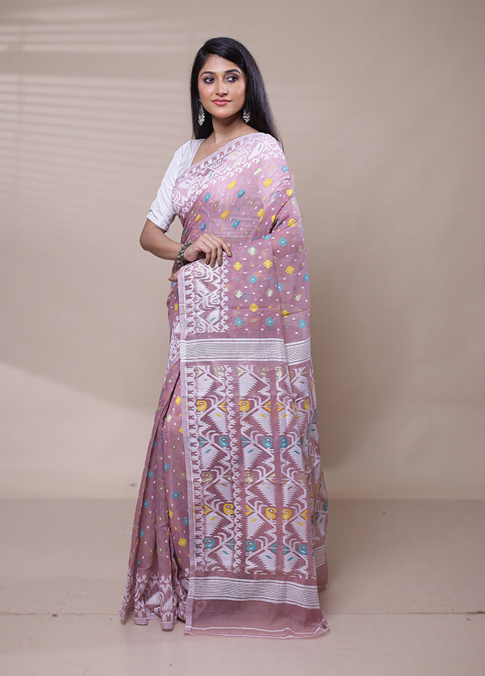 Purple Tant Jamdani Saree Without Blouse Piece