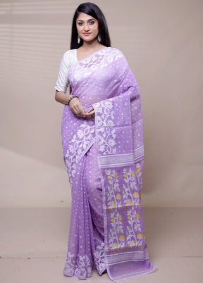 Purple Tant Jamdani Saree Without Blouse Piece