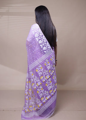 Purple Tant Jamdani Saree Without Blouse Piece