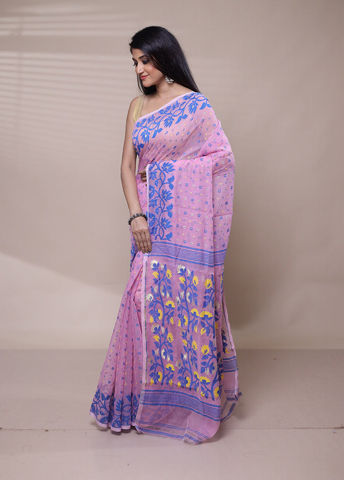 Pink Tant Jamdani Saree Without Blouse Piece