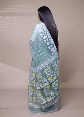 Blue Tant Jamdani Saree Without Blouse Piece