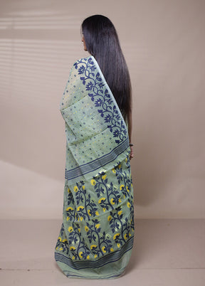 Green Tant Jamdani Saree Without Blouse Piece