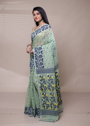 Green Tant Jamdani Saree Without Blouse Piece