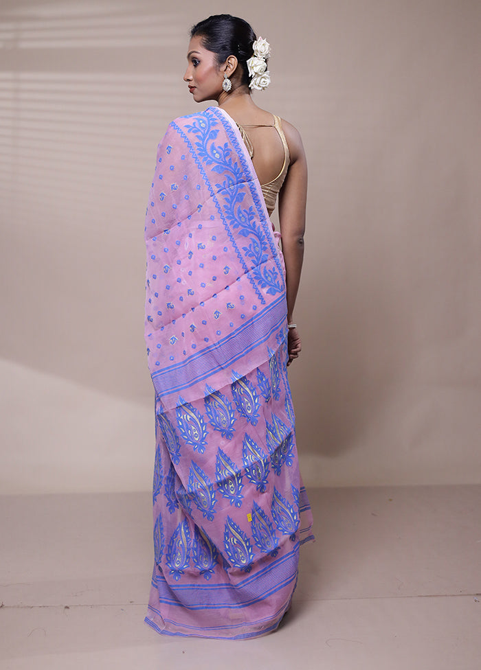 Pink Tant Jamdani Saree Without Blouse Piece